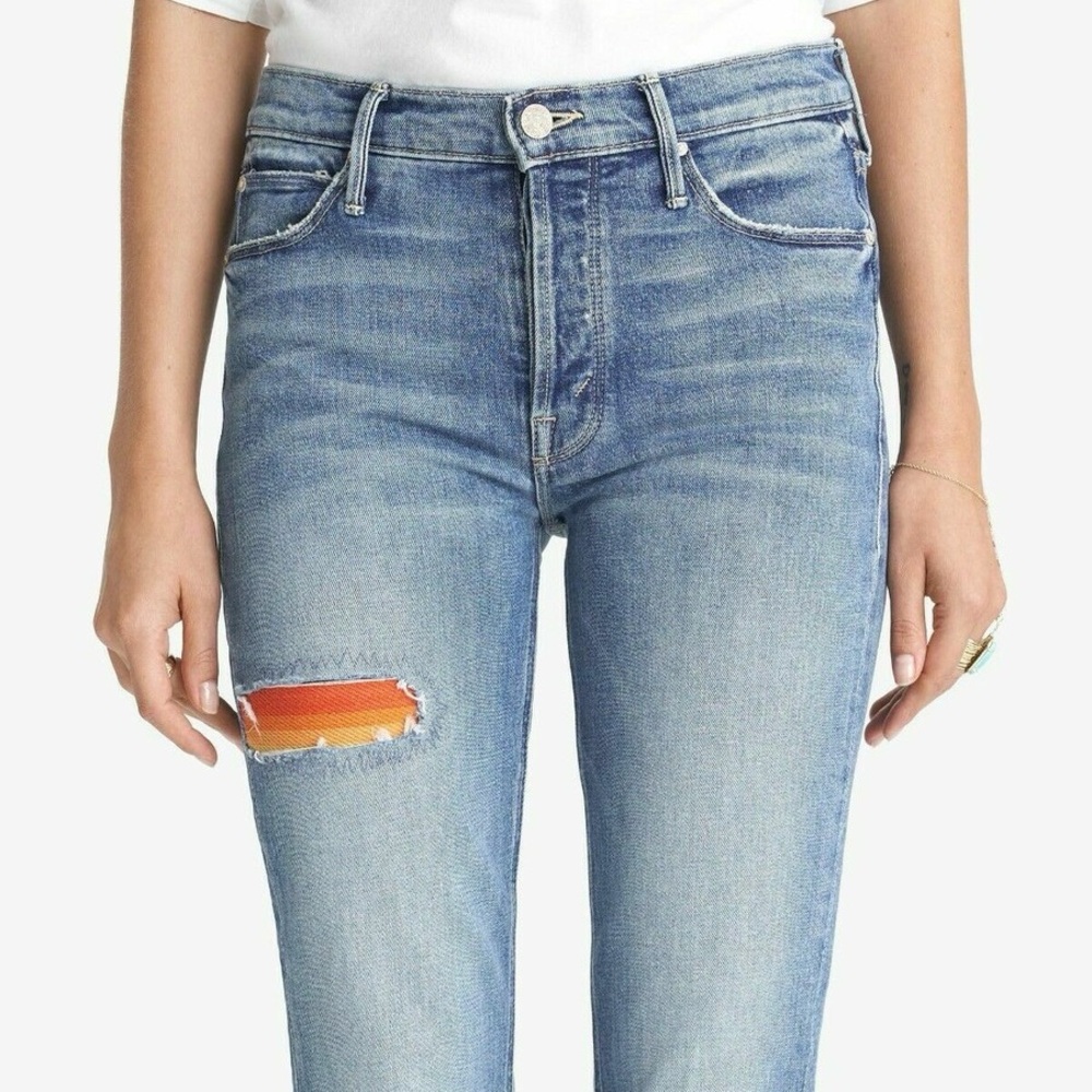 MOTHER Women's Blue Distressed Ankle Jeans